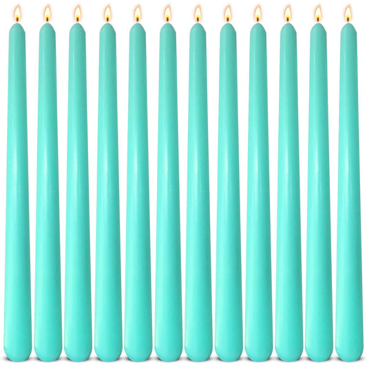 12-Pack Mint Green Unscented Taper Candles, 10 Inch Dripless Smokeless Candlesticks, Long-Lasting Burn Time of 7-8 Hours, Perfect for Home Decor, Spring