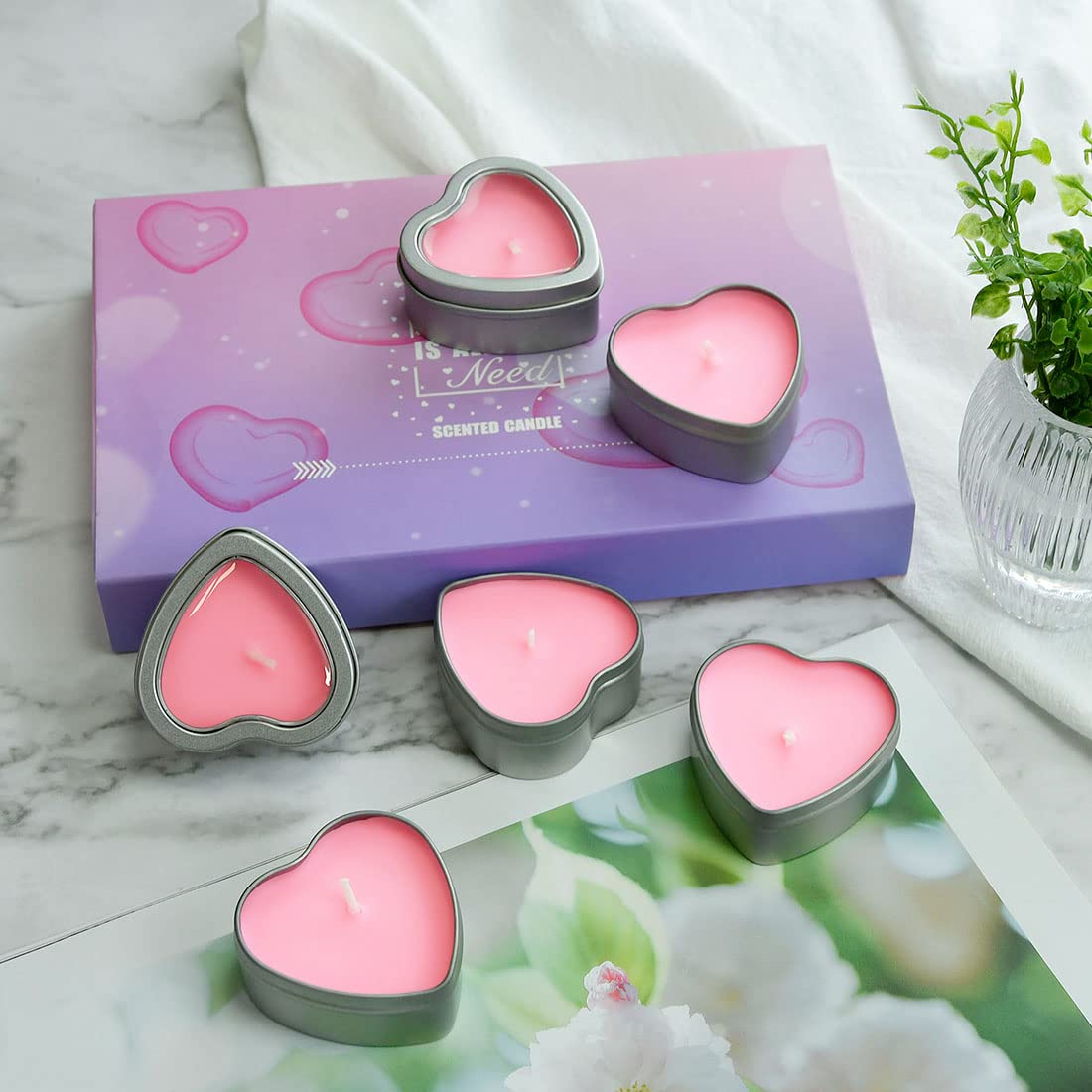 DEYBBY Rose Aromatherapy Pink Tea Light Large Candles, Highly Scented tealight Candles—6 Hours Burn Time for Valentine's Gift, Dinner, Wedding (Pack of 6)