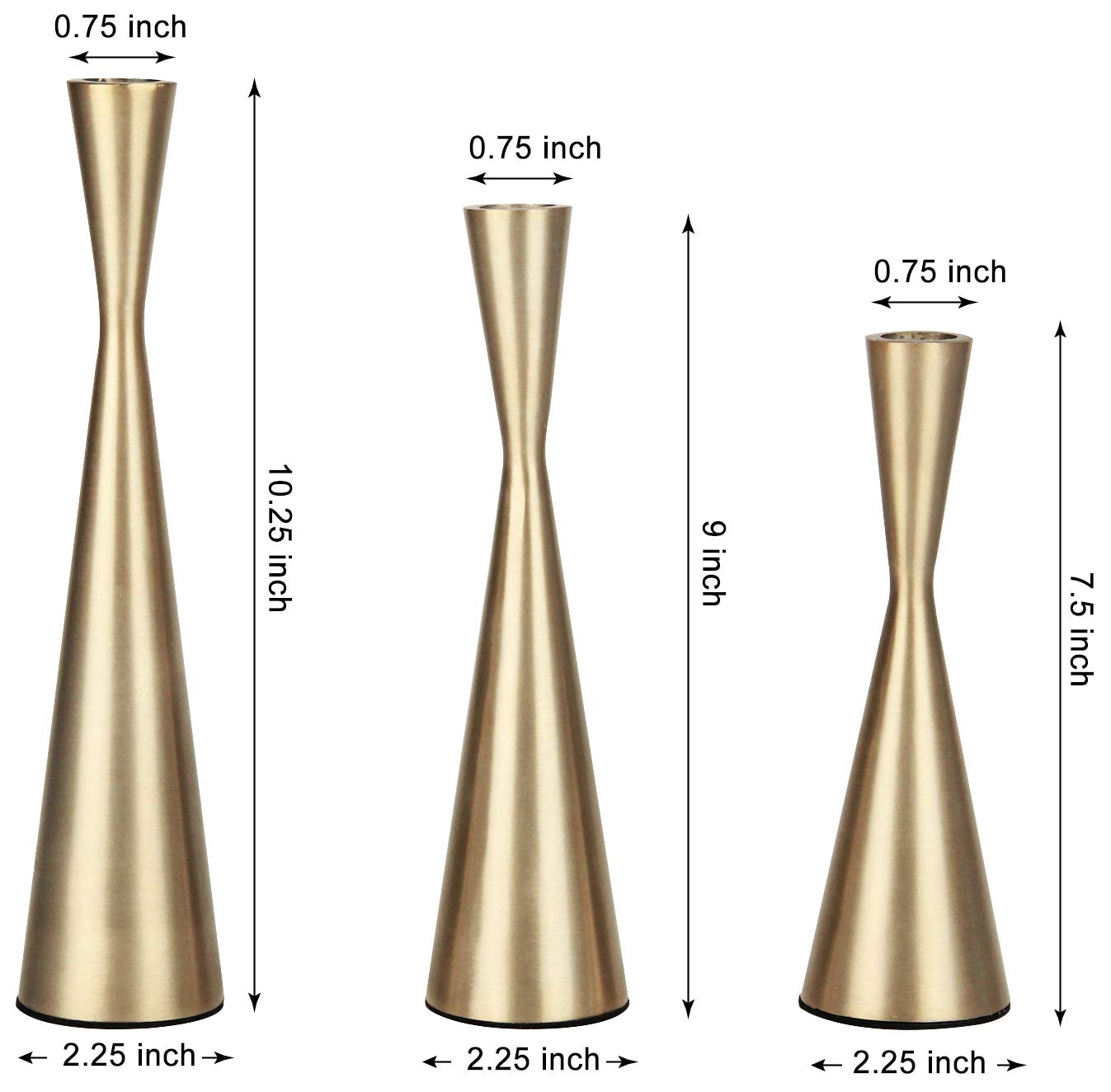 Vixdonos Brass Gold Taper Candlestick Holders Metal Candle Holders Set of 3 Table Mantel Decorative Candle Stand for Wedding, Dinning, Party,Home Decor (Gold)