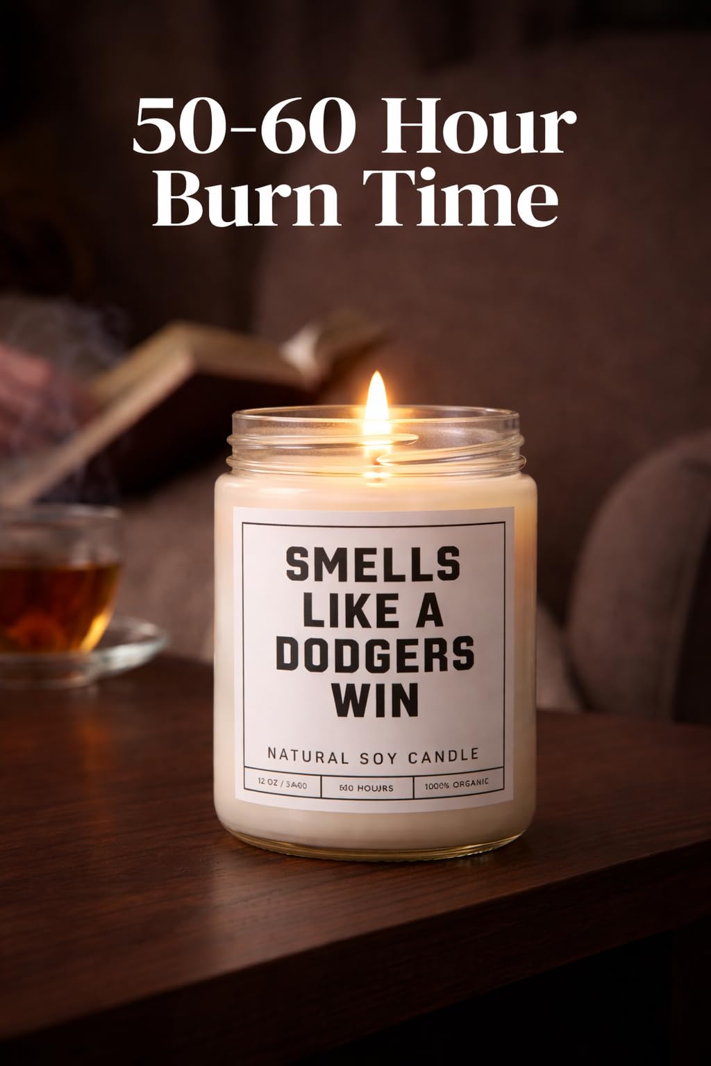 Smells Like a Dodgers Win Sports Candle - Scented Soy Wax Candle (8.0 oz) 50-60 Hour Burn Time, Cotton Wick, Frosted White Glass Jar, (Vanilla)