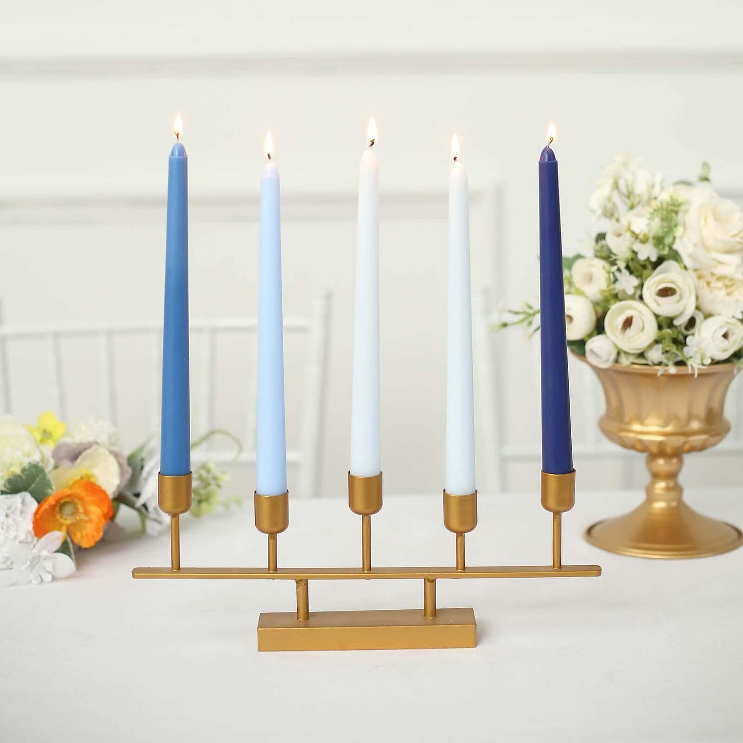 Tableclothsfactory 10" Tall Premium Quality Dripless Unscented Mixed Blue Taper Candles Wedding Dinner Candles for Wedding Decoration Set of 12