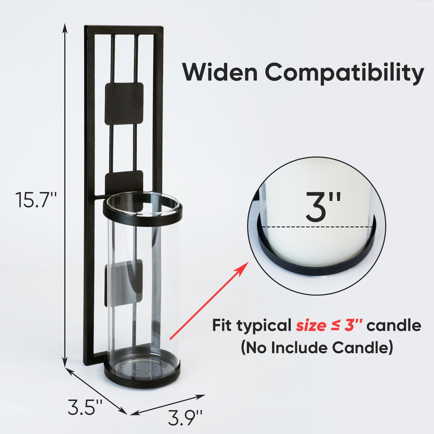 Homemory Wall Sconces Candle Holder Set of 2, Modern Metal Rustic Wall Decor for Living Room, Dining Room, Bedroom, Bathroom(Black)