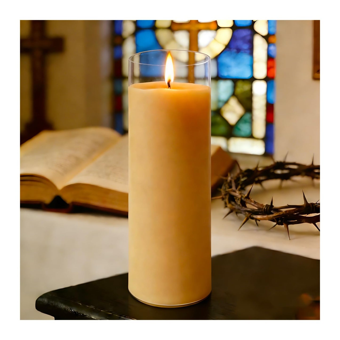 chaoxinge Pure Beeswax Prayer Candles 7 Day Devotional Candles in Glass-1Pack with 120 Hours Long Burn Time, Honey Fragrance Religious Candles Catholic for Memorials, Vigil, Church
