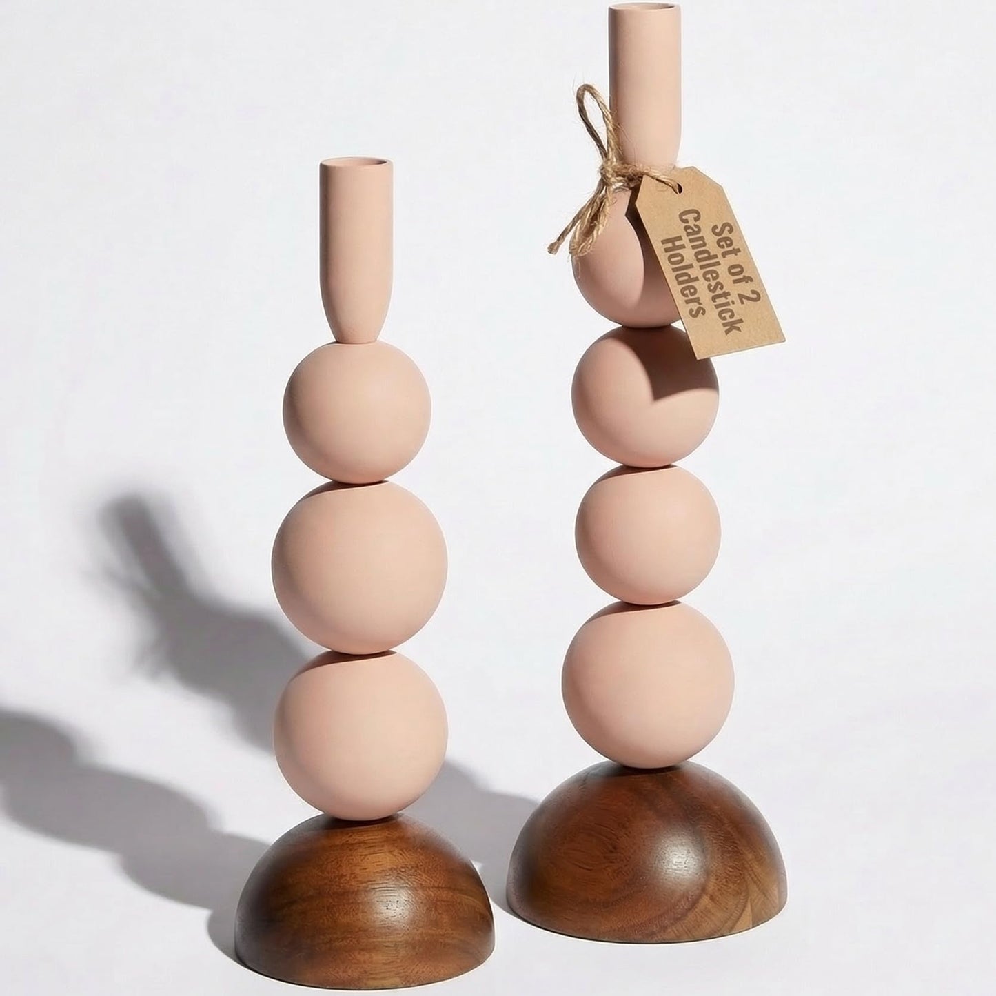 Candlestick Holders Set of 2, Modern Taper Candle Holders with Acacia Wood Base & Iron Body, Tall Candle Holder Set for Dining Table, Mantel & Candle Centerpieces for Tables, Fits 0.87 Inch Candles