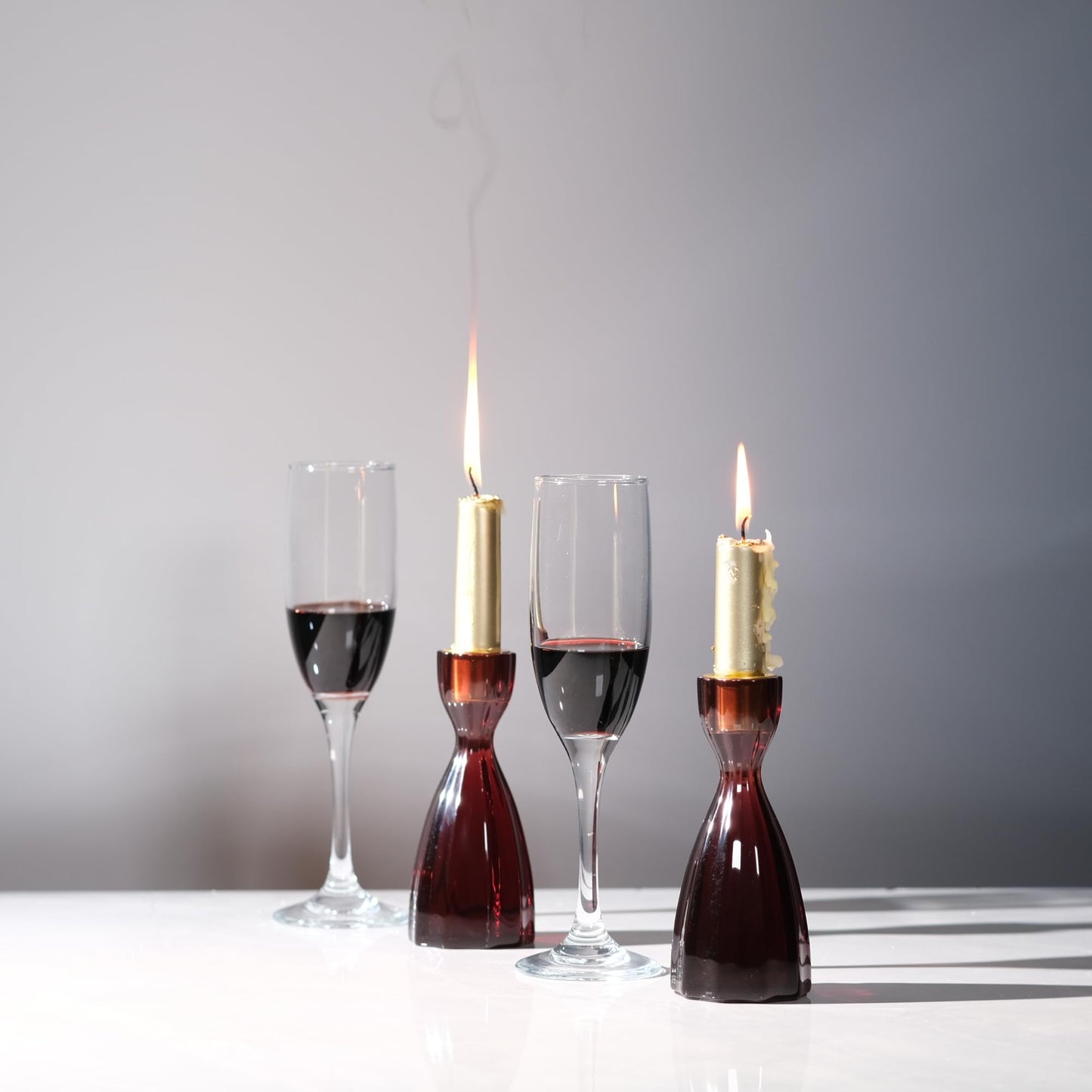ICNBUYS Twizzle Twist Candle Holder, Decorative Candlestick for Table Display, Romantic Decoration, Unique Home DÉCOR Aesthetic, Housewarming Gift, Brown Height 5.7 inches Set of 2 - Resin