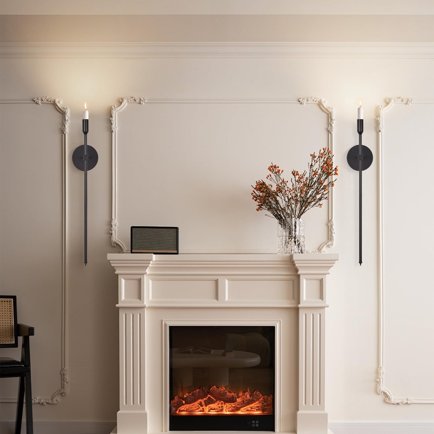 Black Candle Sconces Long Wall Candle Holder, Set of 2 Large Wall Candle Sconce Modern Chic Home Decor for Bedroom, Dining Room, Living Room 23"