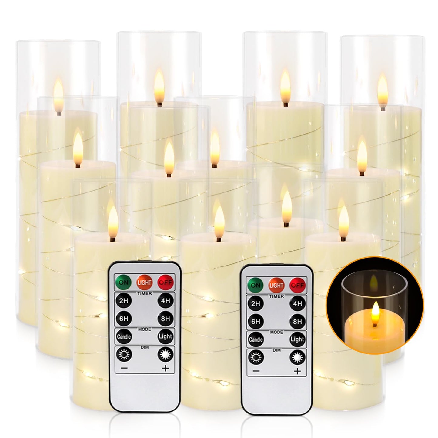 YOROXRG Flickering Flameless Candles Battery Operated with Remote, LED Pillar Candles with Realistic Moving Wick for Halloween, Christmas, Home Decor Pack of 12 (D2.2 x H 5" 6" 7") Ivory