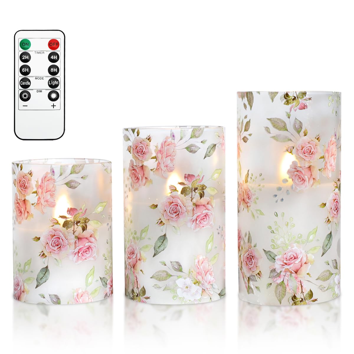 Silverstro Rose Flameless Candles with Remote Real Wax Blinks Glass Battery Operated Candles - Home Party Wedding Thanksgiving Christmas Summer Decor - Set of 3