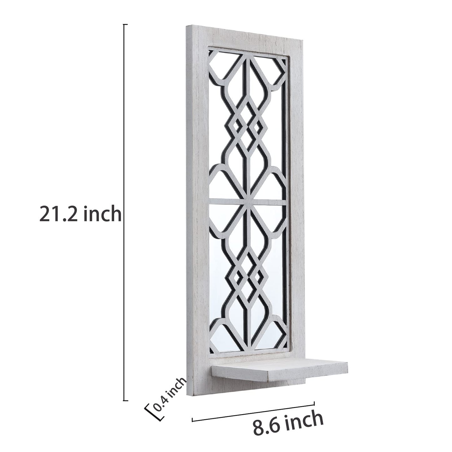 ZEXUIRU 2 Set Rustic Candle Sconces Living Room Bedroom Entryway Wood Mirrored, Farmhouse, Carved Frame Wall-Mount Wooden Candle Holders Wall Decor Hanging Handmade Holder - Distressed White