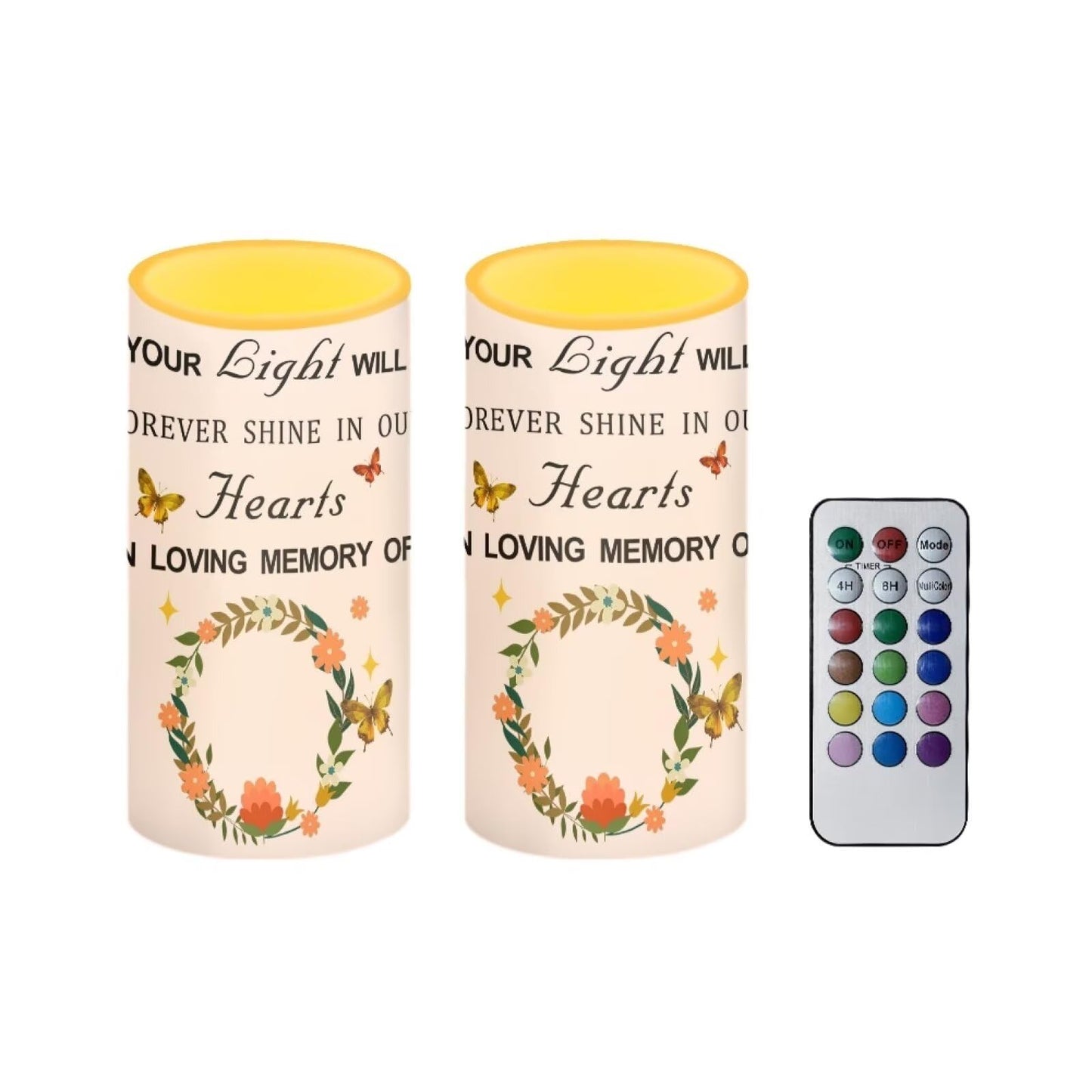 Luarisgur Personalized LED Memorial Candle for Loss of Loved One 2 Pack 6 x 3 inch Flameless Candles Pink Battery Operated Candles with Multicolor Timer Remote Control Flameless LED Fake Candles