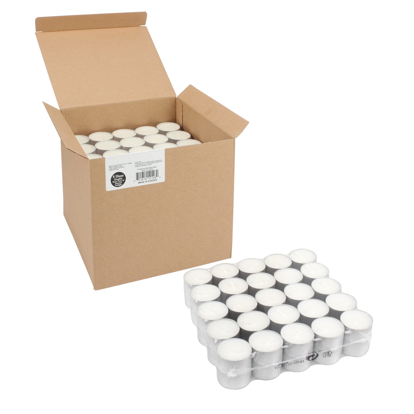 Stonebriar 100 Pack Unscented 8 Hour Extended Burn Time Tea Light Candles, White, 100 Count