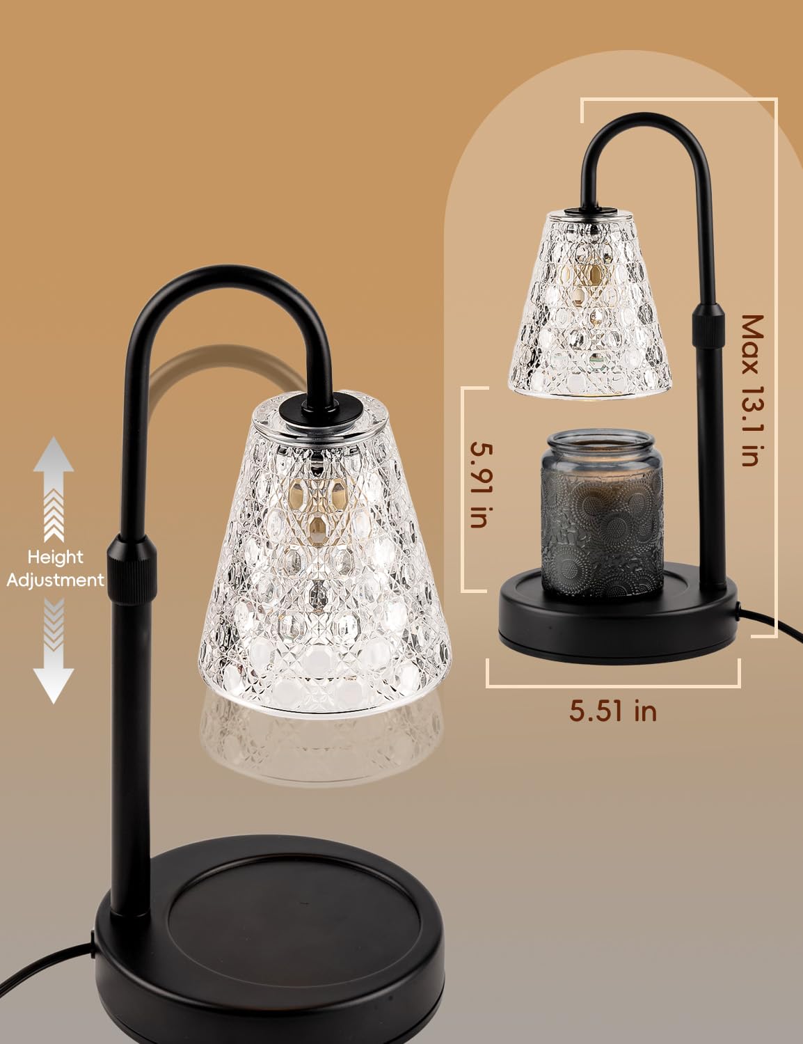 Candle Warmer Lamp with Timer Dimmable, Birthday Gifts for Women Mom, House Warming Gifts New Home Decor, Wax Melt Warmer for Jar Candles with 2 Bulbs, Black