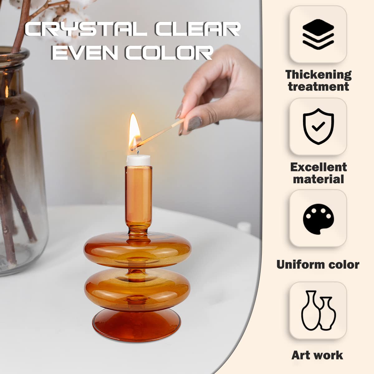 LNQ LUNIQI Clear Glass Taper Candle Holder Glass Pillar Candle Vase Decorative Glass Candlestick Holders for Dining Table Centerpieces Wedding Church（Brown）
