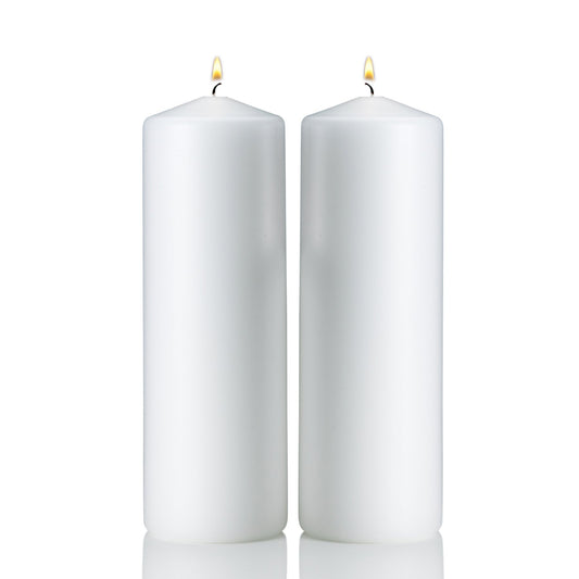 Light In The Dark White Pillar Candles - Set of 2 Unscented Candles - 9 inch Tall, 3 inch Thick - 90 Hour Clean Burn Time