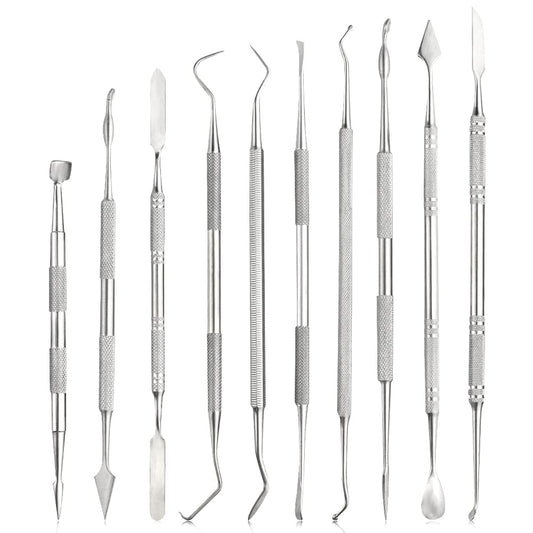 TOVOT 10PCS Stainless Steel Clay Sculpting Tools Metal Sculpting Tools Double-Side Clay Modeling Tools Wax Carving Tools (Silver-2)