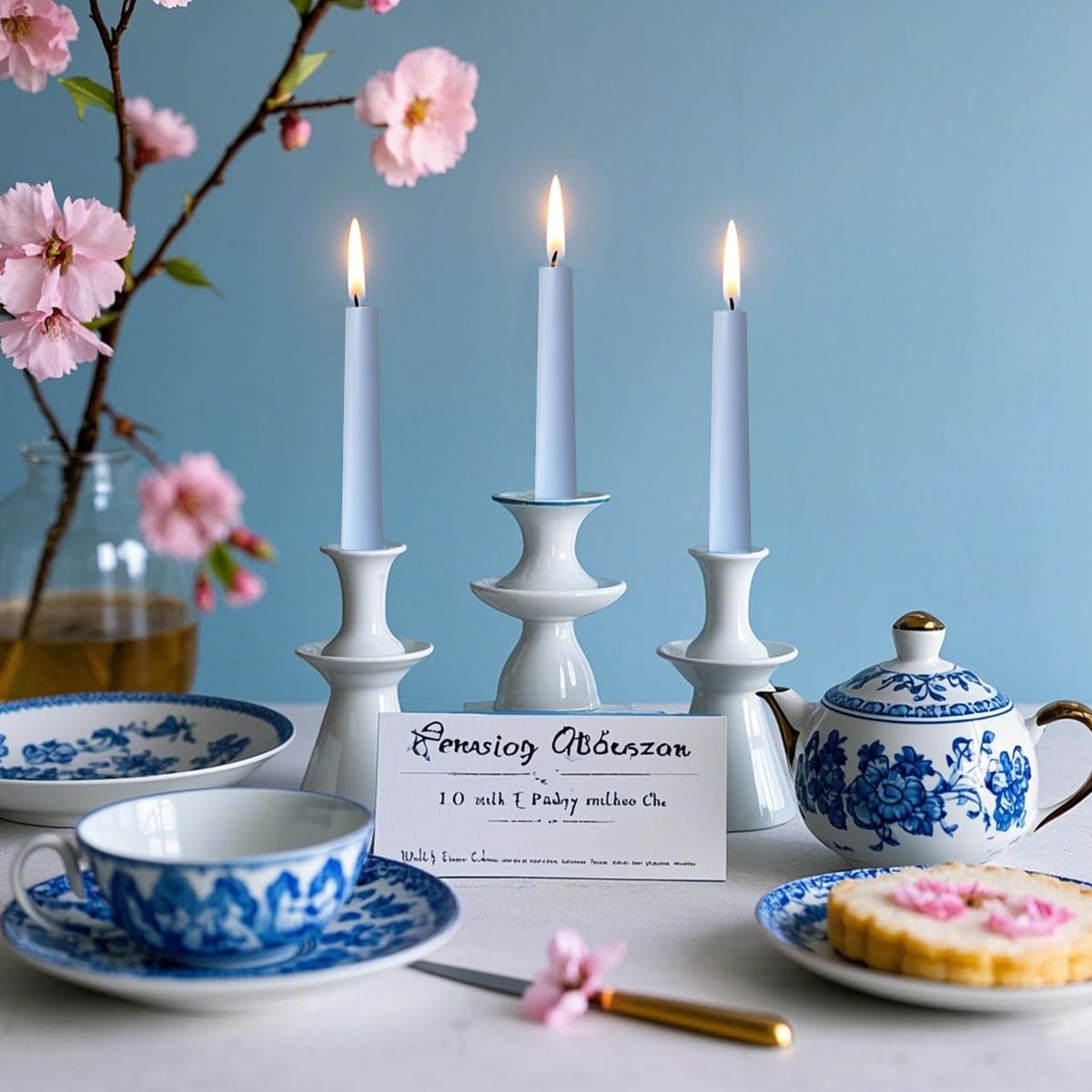 12-Pack Pale Blue Taper Candles, 10 Inch Unscented Dripless Candlesticks, Long-Lasting Burn Time of 6-7 Hours, Perfect for Home Décor Weddings Babyshower and Events
