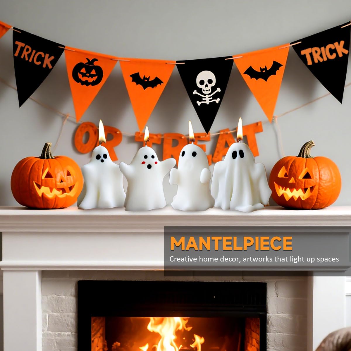 FANNEV 4Pcs Halloween Ghost Candles, Cute Ghost Scented Candle Decorations, Table Tea Light Candle Decoration for Bedroom, Bathroom and Living Room