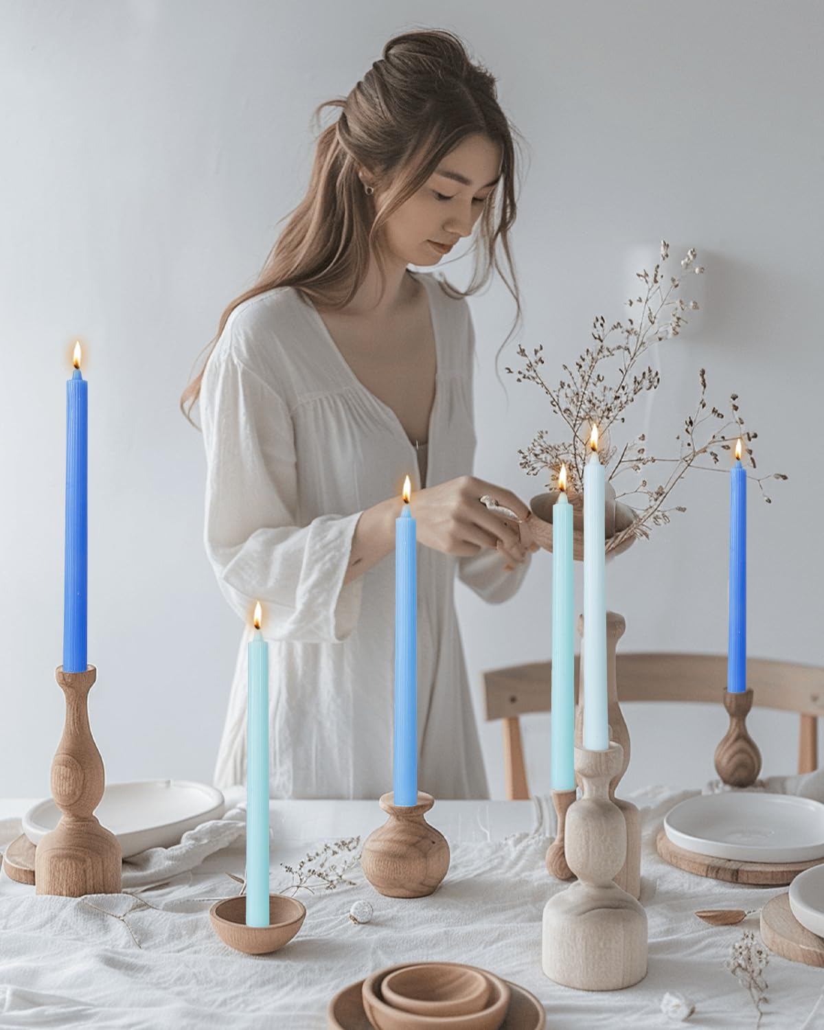 Ribbed Purple Taper Candles Set of 12 Unscented Dripless Smokeless Long Tall Tapered Candlesticks Wedding Advent Home Decor Dinner Christmas-Natural Color Series-10.6 Inch
