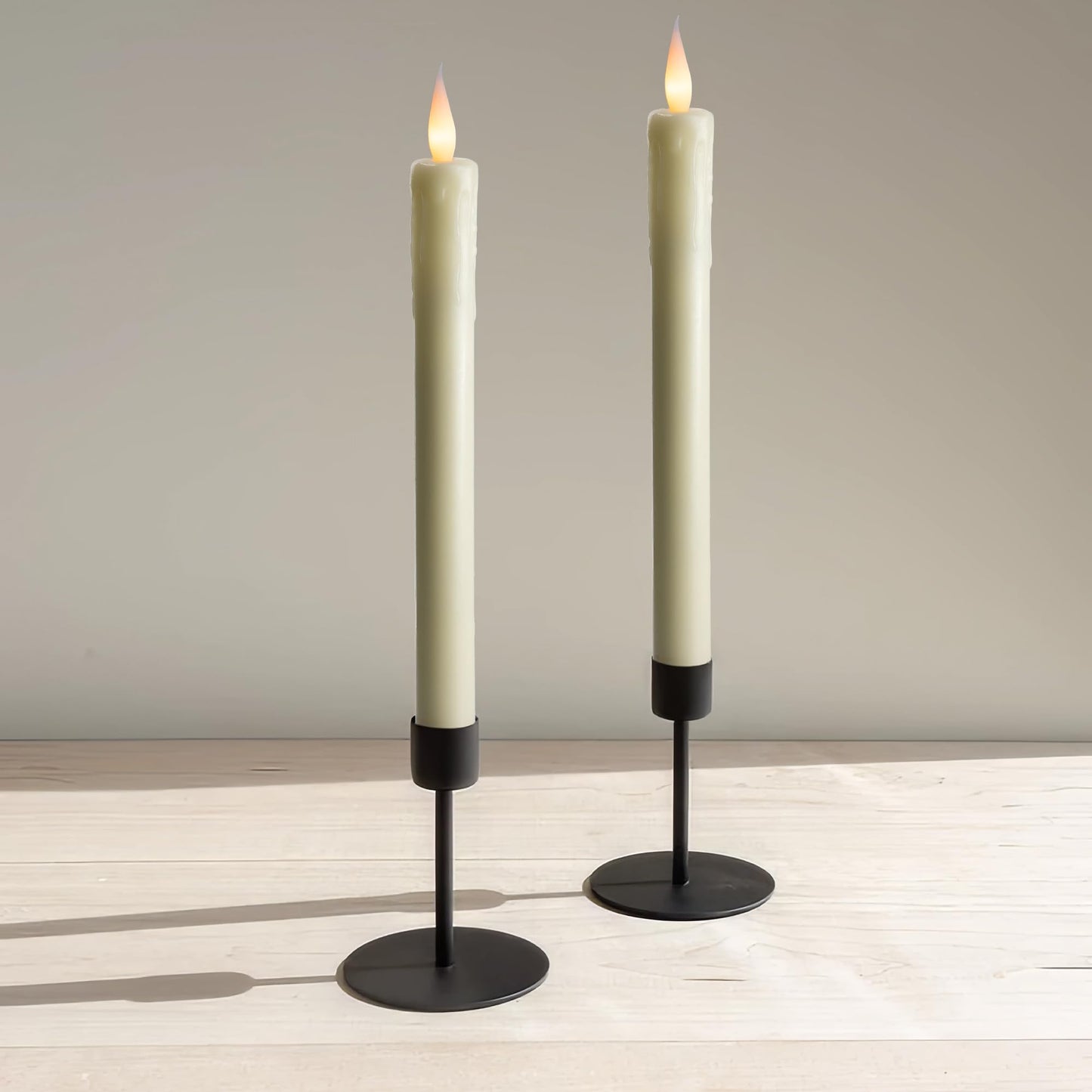 WYZworks 24 Pack, 10" LED Flameless Ivory Real Wax Drip Taper Pillar Candles w/Remote Controller, On/Off Button, Dimmable, Flicker/Static Mode, Battery Operated, Christmas Menorah Home Wedding Décor