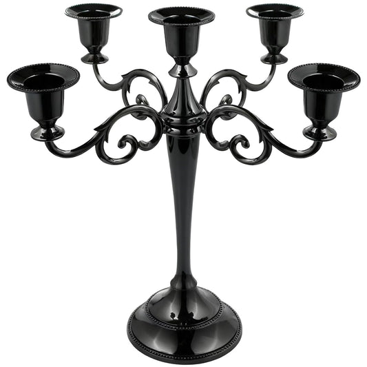 Metal Candelabra Candle Holder for Taper Candles, 5 Arms Black Candlestick Holders 10.24 inch Tall, Gothic Candle Stick Holder for Christmas Halloween Wedding Table Centerpiece Decoration