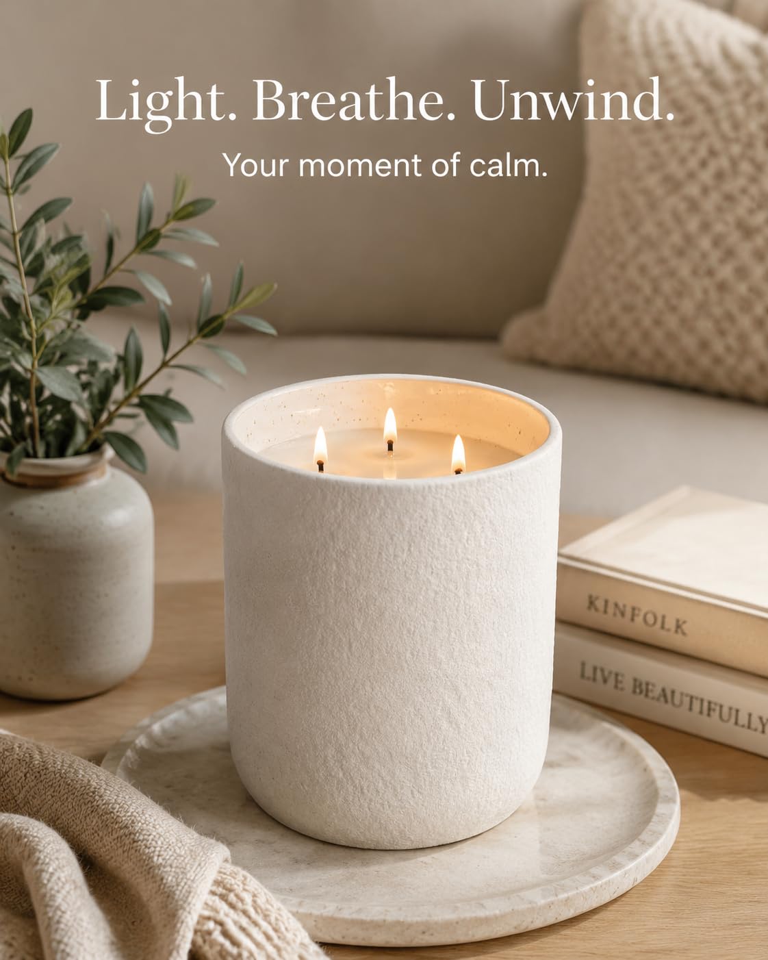 UDNORDGLOW 30 OZ Ceramic Candle Jars for Making Candles, 3 Wick Jars 5.1 IN for Making Candles - Dishwasher Safe , Sample Container, Marble White