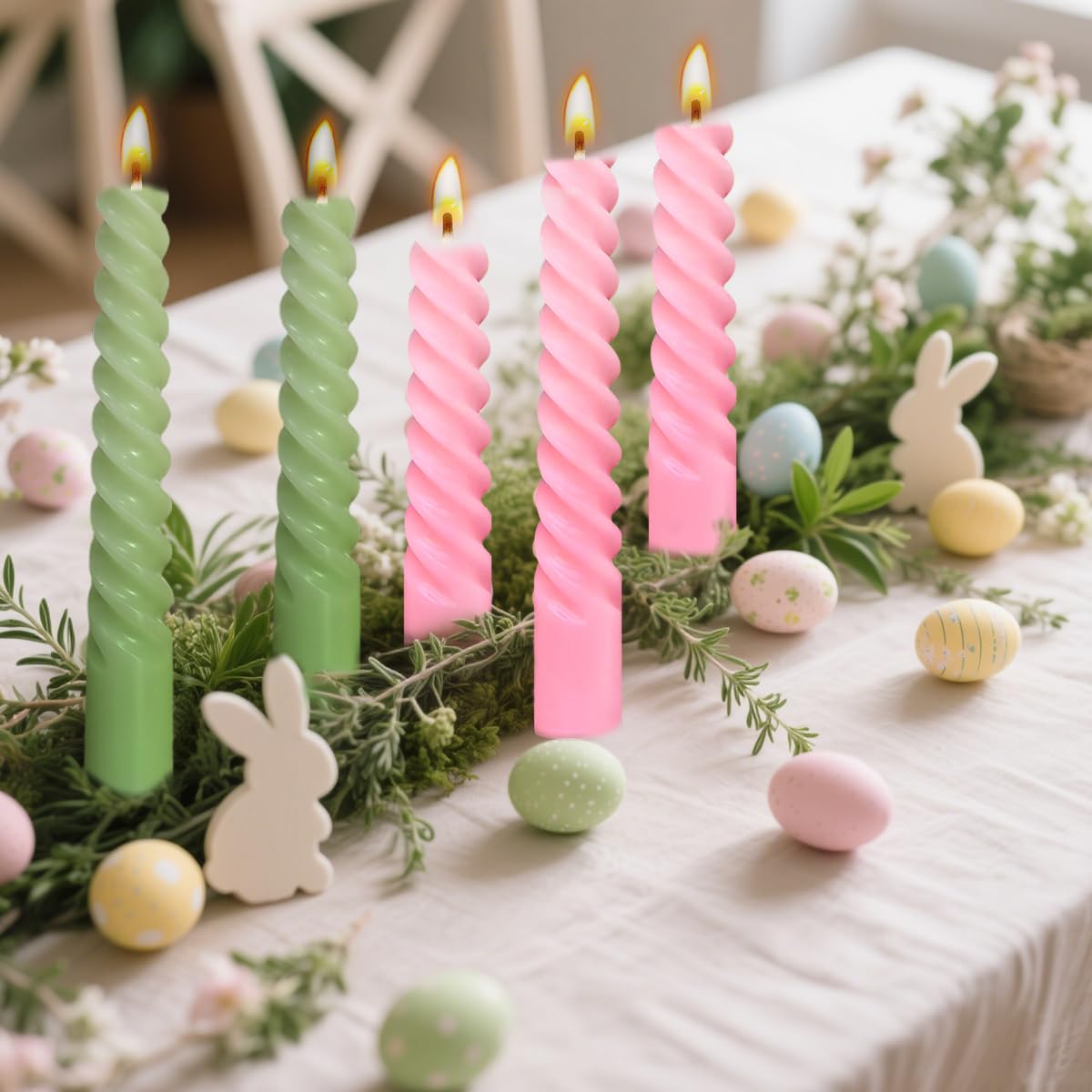 10 Pack Pink and 10 Pack Sage Green Spiral Taper Candles for Home Decor, 10 Inch Unscented Dripless Twisted Candlesticks for Weddings Dinner Holiday Decoration Formal Events