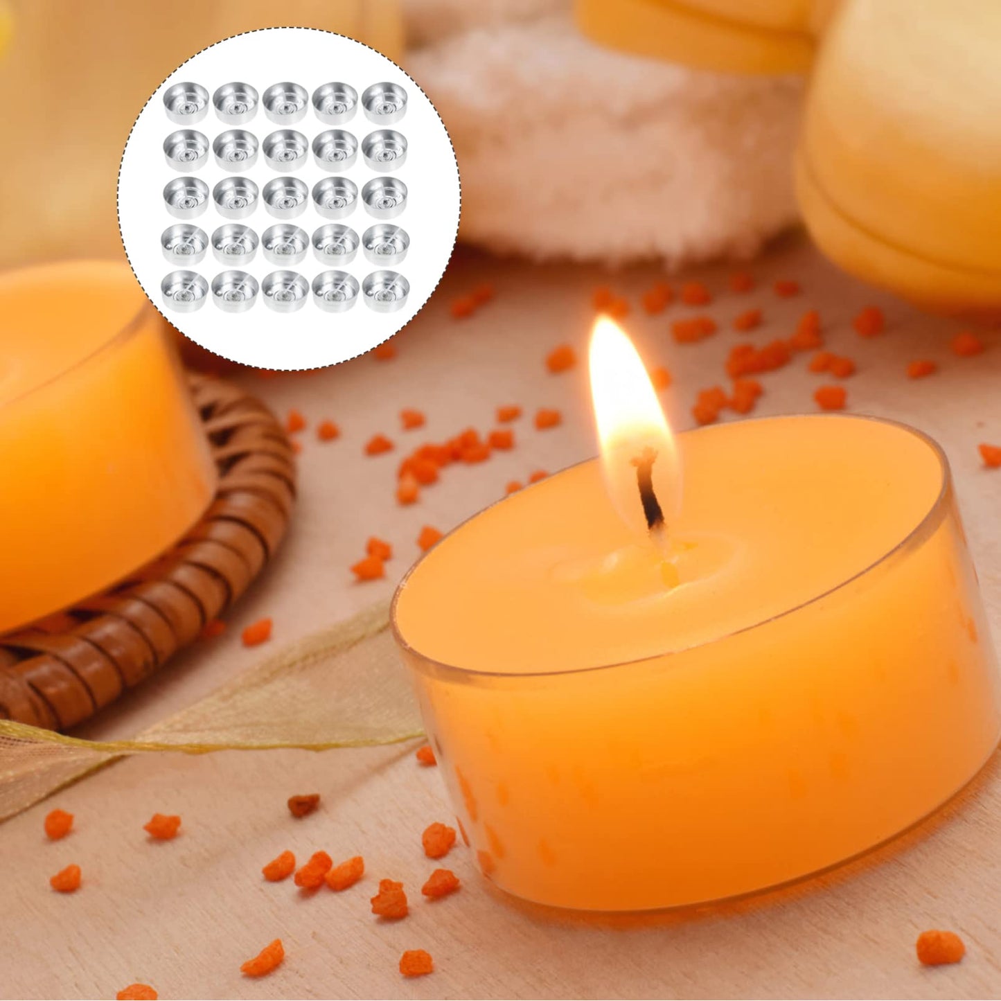 Operitacx 200 Pc Aluminum Tea Light Candle Cups with Wicks 1.57X1.57X0.59In Empty Metal Tealight Containers for DIY Candle Making and Craft Projects