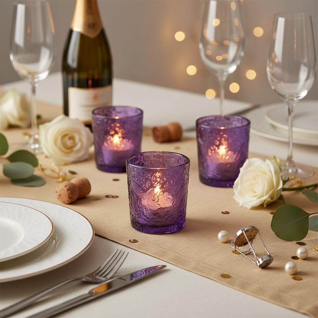 6 Pack Hummingbird Embossed Glass Candle Holders Votive Tealight Holders with Patent Design, Decorative Cups for Wedding Centerpieces, Parties, and Home Decor (Ocean Blue)