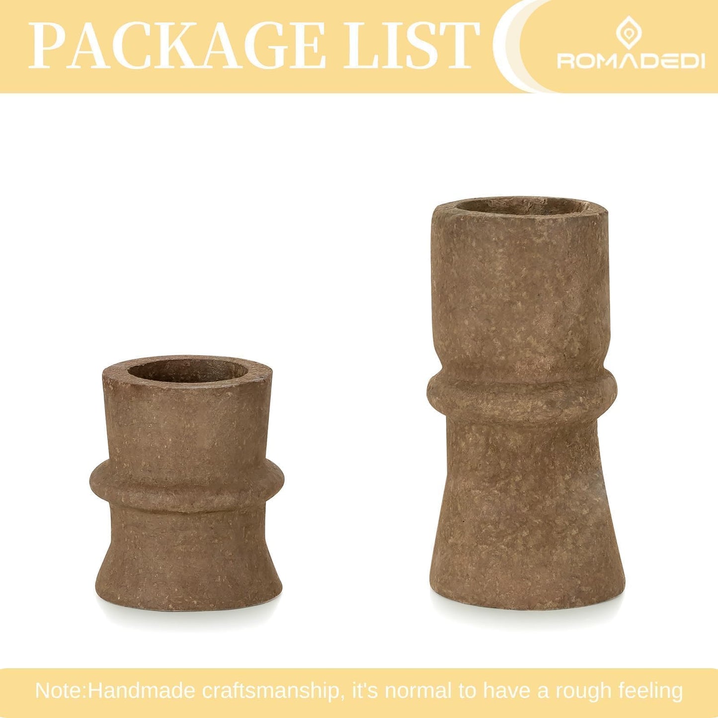 Romadedi Candlestick Holders Boho Decor: Taper Candle Holders Paper Mache for Living Room Modern Decorations Candle Stick Dining Table Centerpiece Fireplace Home Decoration Brown