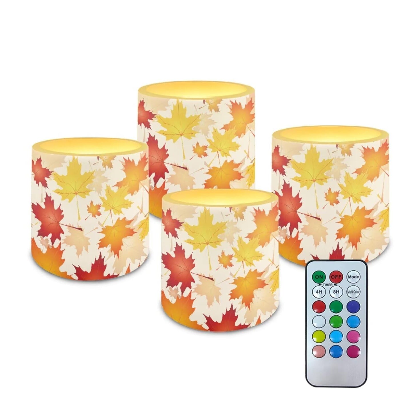 Cozeyat Fall Harvest Holiday Gift Flameless Candles 4 Pack Battery Operated with Remote Control Timer LED Pillar Candles Waterproof for Indoor Outdoor Use
