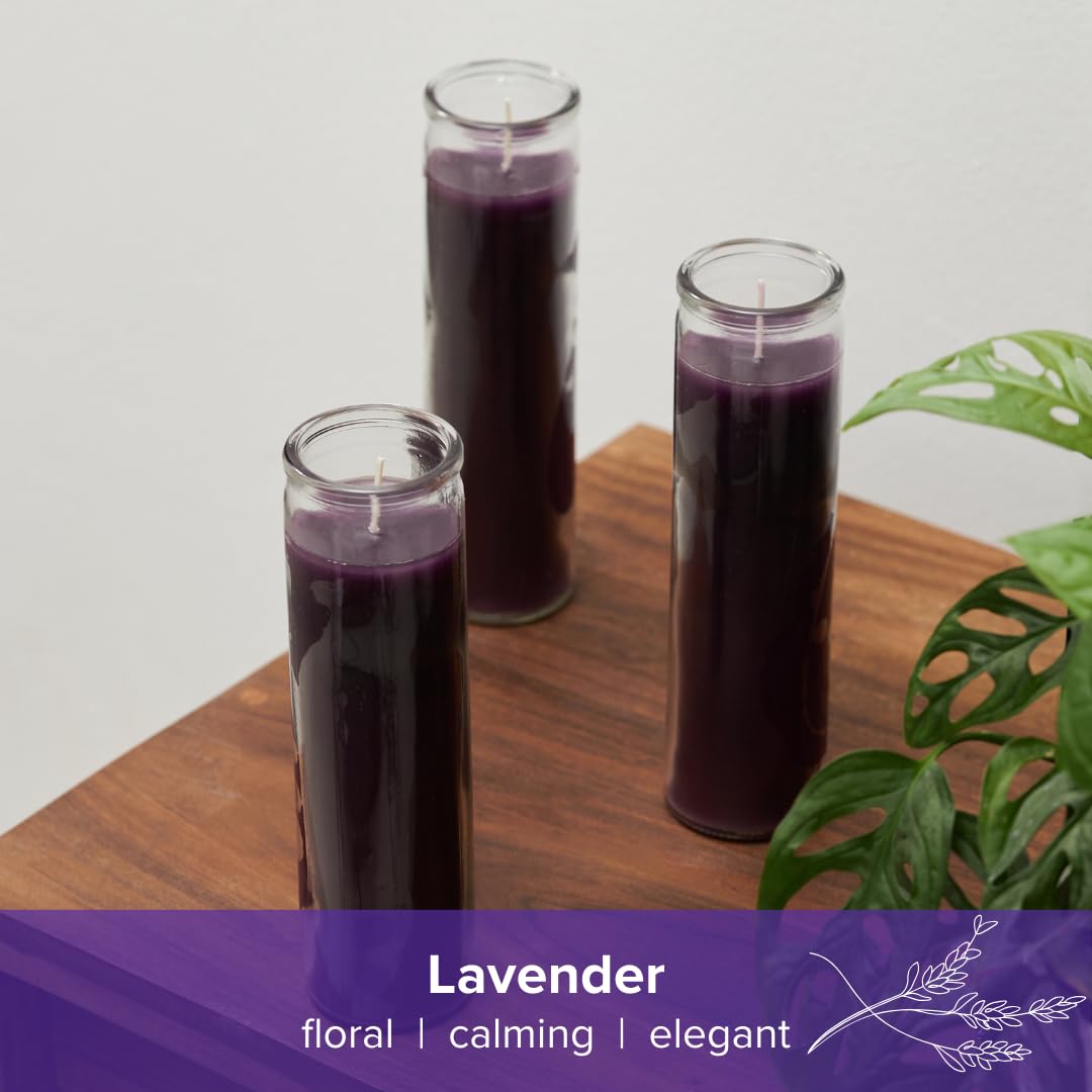 Simply Soson 2x8 inch Purple Devotional Scented Candles in Glass Jar - Lavender - 1 Piece - 90 Hours – Prayer Candle - Tall Pillar Candles for Religious, Memorials, Party Decor
