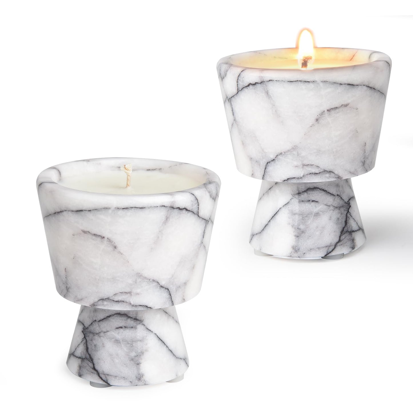 Scented Candle in Handmade Marble Container |1 Set | Soy Wax | Non-Toxic | Reusable Stone Jar | Story of Stone | Distinctive Gift. Natural Spring Aromatherapy for Women & Men