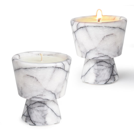 Scented Candle in Handmade Marble Container |1 Set | Soy Wax | Non-Toxic | Reusable Stone Jar | Story of Stone | Distinctive Gift. Natural Spring Aromatherapy for Women & Men
