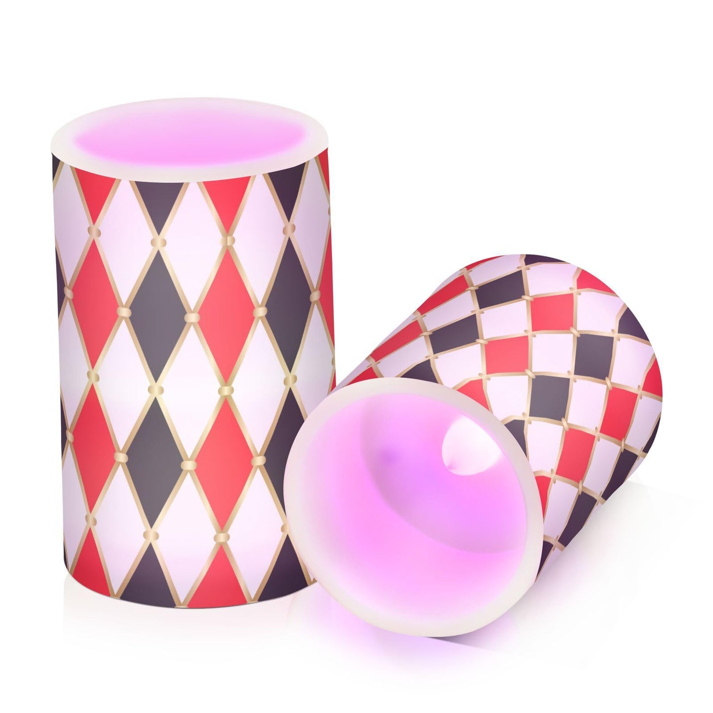 Flameless Candles Battery Operated Red Gold White Harlequin Flickering Led Pillar Candles With Remote Control Vintage Buffalo Check Plaid Colour Changing Warm Light Candles For Wedding Halloween Chri