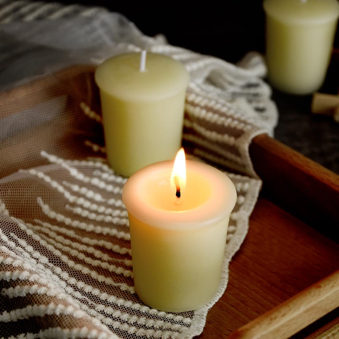 DEYBBY Ivory White Beeswax Votive Candles-6 Pack Natural Votives Set in Glass Jar for Home Room Decor Party Wedding Spa Gift,12 Hours Burn