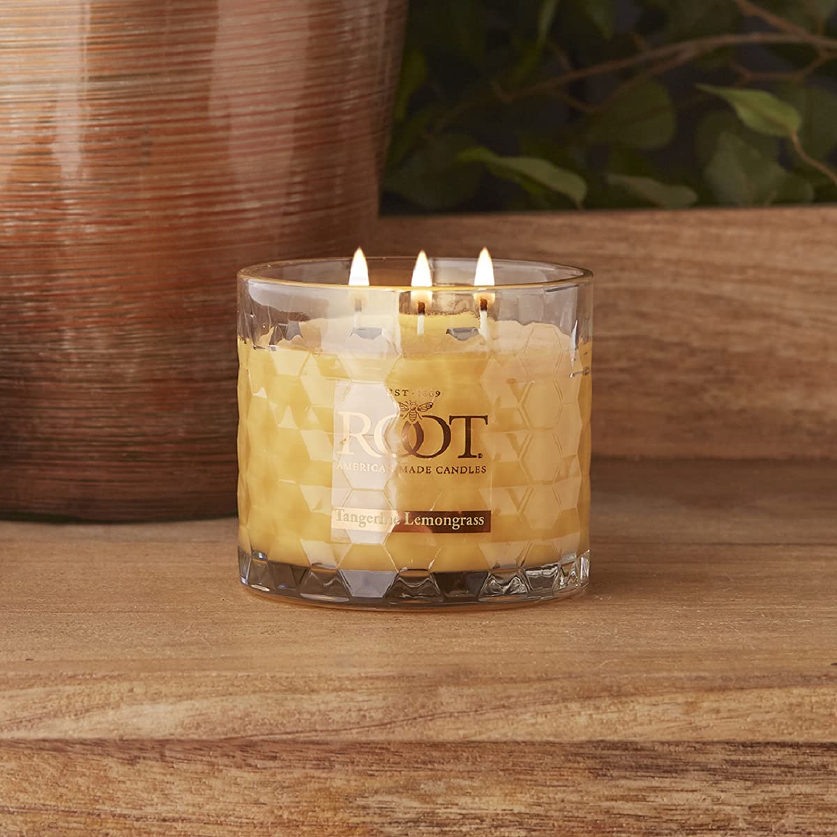 Root Candles Scented Candles Honeycomb Beeswax Blend Premium Handcrafted Candle, 12-Ounce 3-Wick, Tangerine Lemongrass