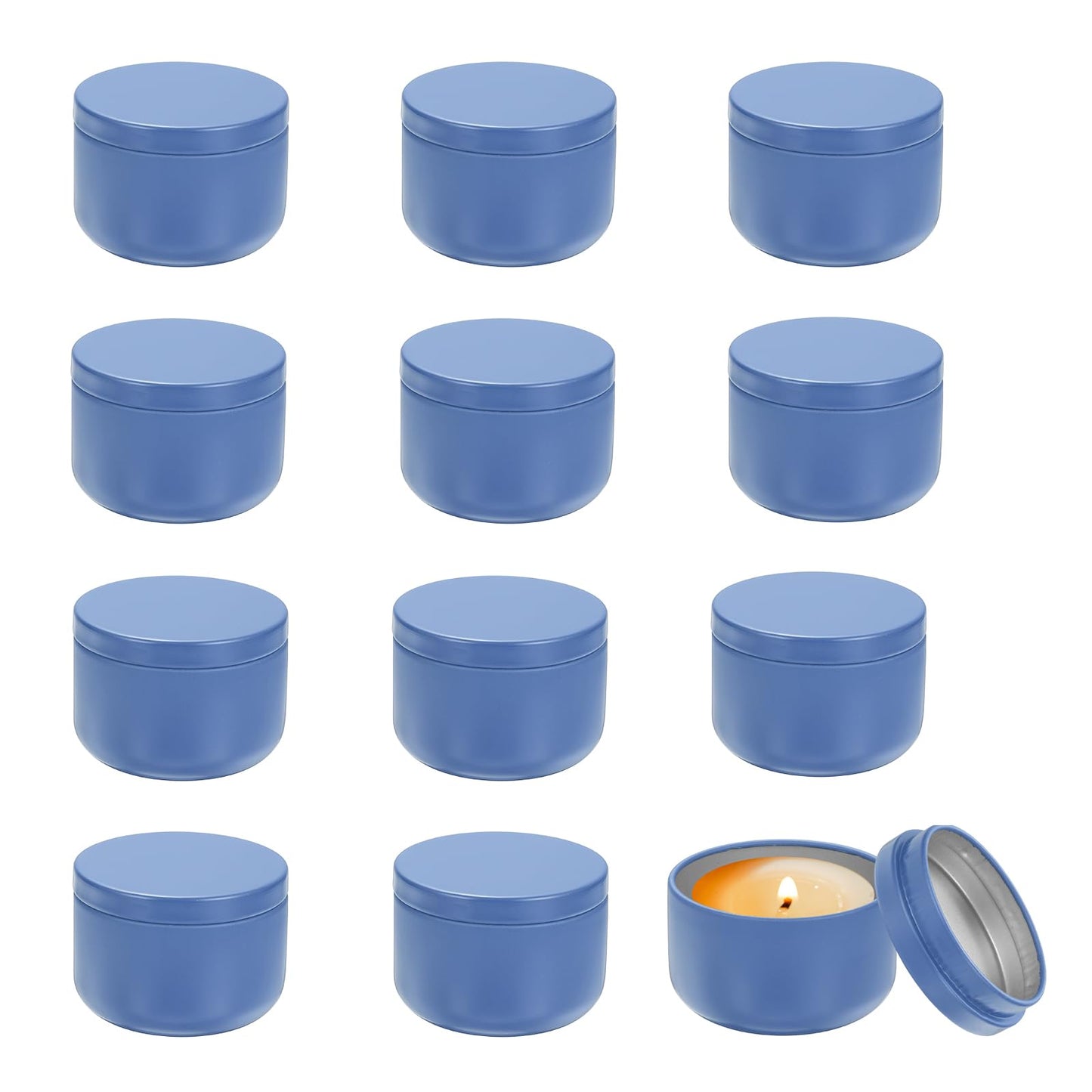 MECCANIXITY 3oz Candle Tins, 12pcs Metal Candle Tins Jars with Lids Round Empty Tin Can Containers Bulk for Storage Tea and Making DIY Arts Crafts Christmas Gifts, Blue