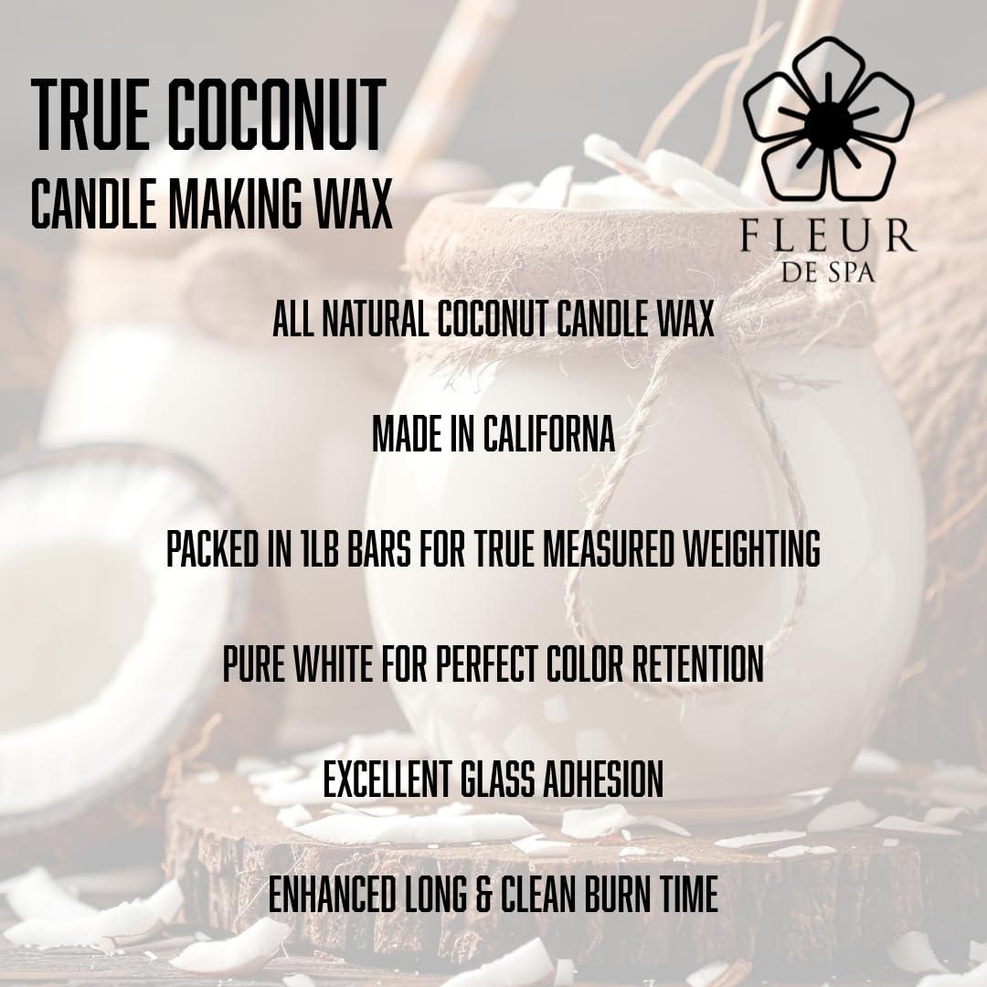 Coconut Candle Wax 6lb by FLEUR DE SPA – Premium All-Natural Coconut Wax Blend – Made in USA – Clean Burn, Great Scent Throw – for DIY Candle Making (6 Pound Box)