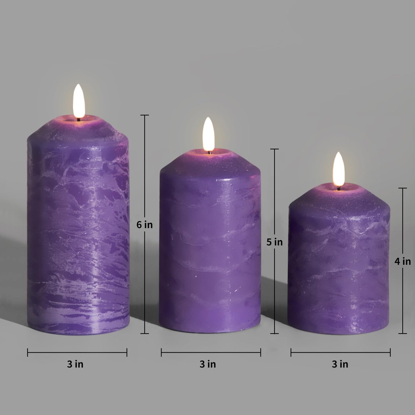 Eywamage Purple Flameless Pillar Candles with Remote, Christmas LED Candles Battery Operated Flickering Real Wax Set of 3