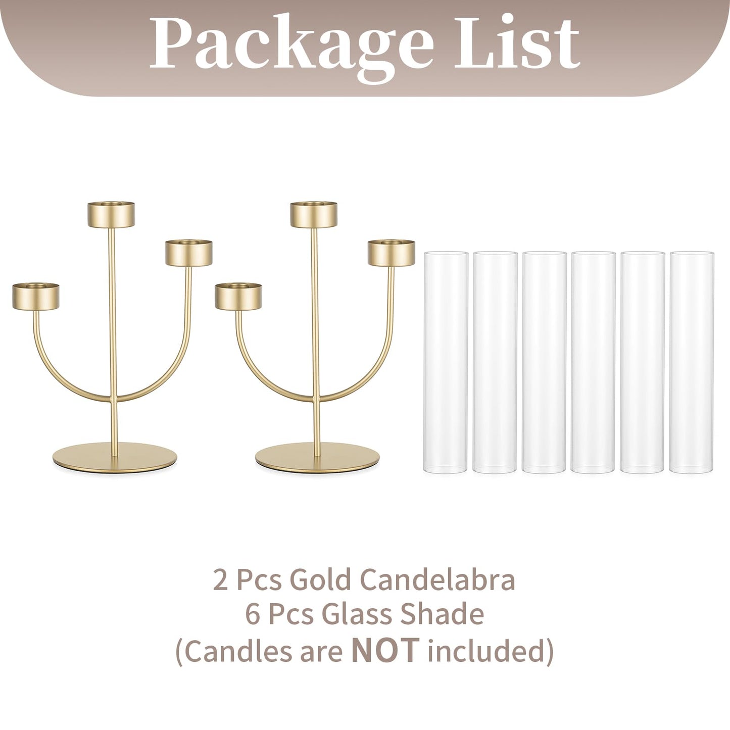 Sziqiqi Gold Candelabra for Wedding Centerpiece: 3 Arm Candle Holders with Cylinder for Taper Candle Stick - Metal Candlestick Holders Set of 2 for Christmas Engagement Table Decor