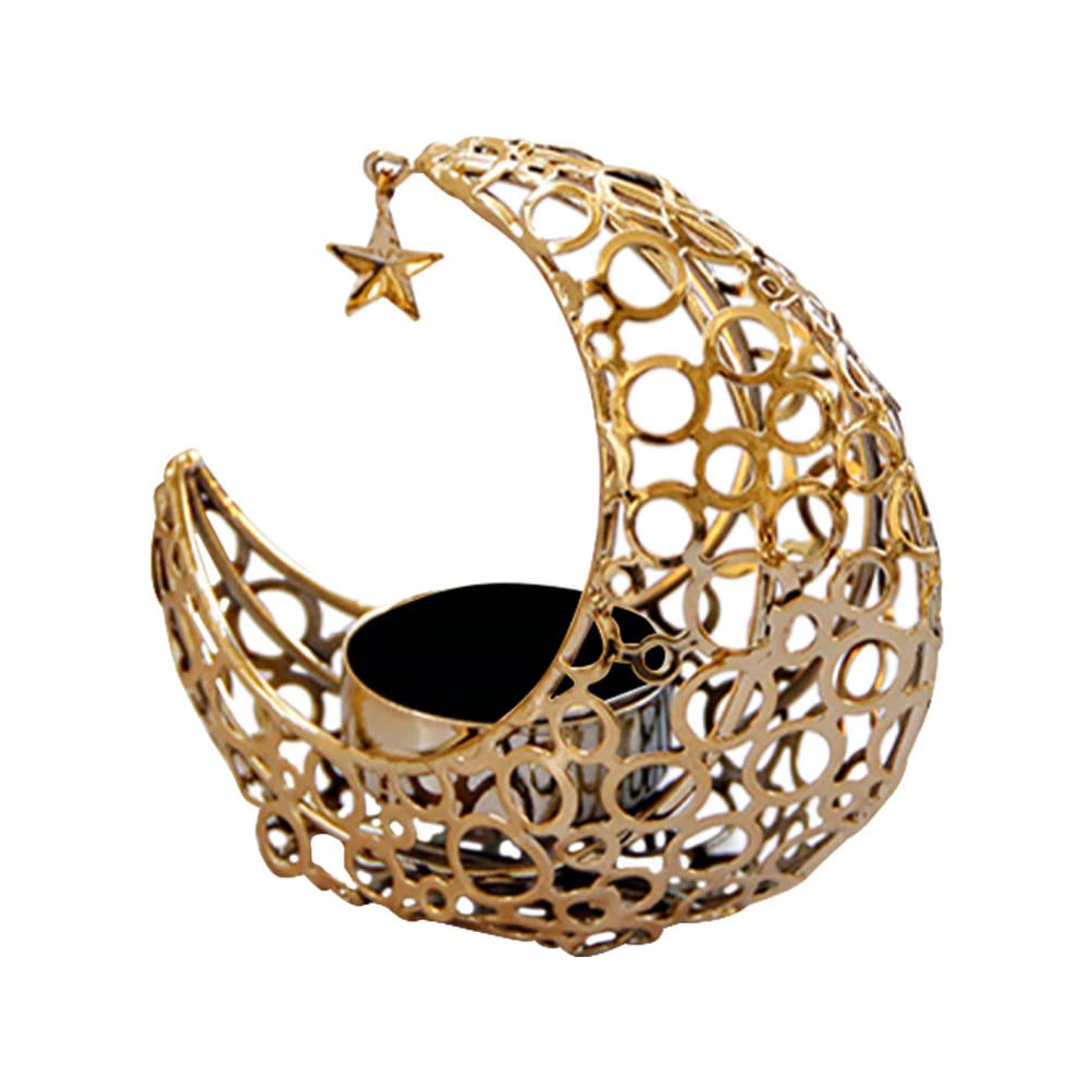 Uonlytech Moon Candle Holder Metal Hollow Crescent Tea Light Stand 4.13In Desktop Decor for Home Bar Restaurant Creating Warm Romantic Atmosphere