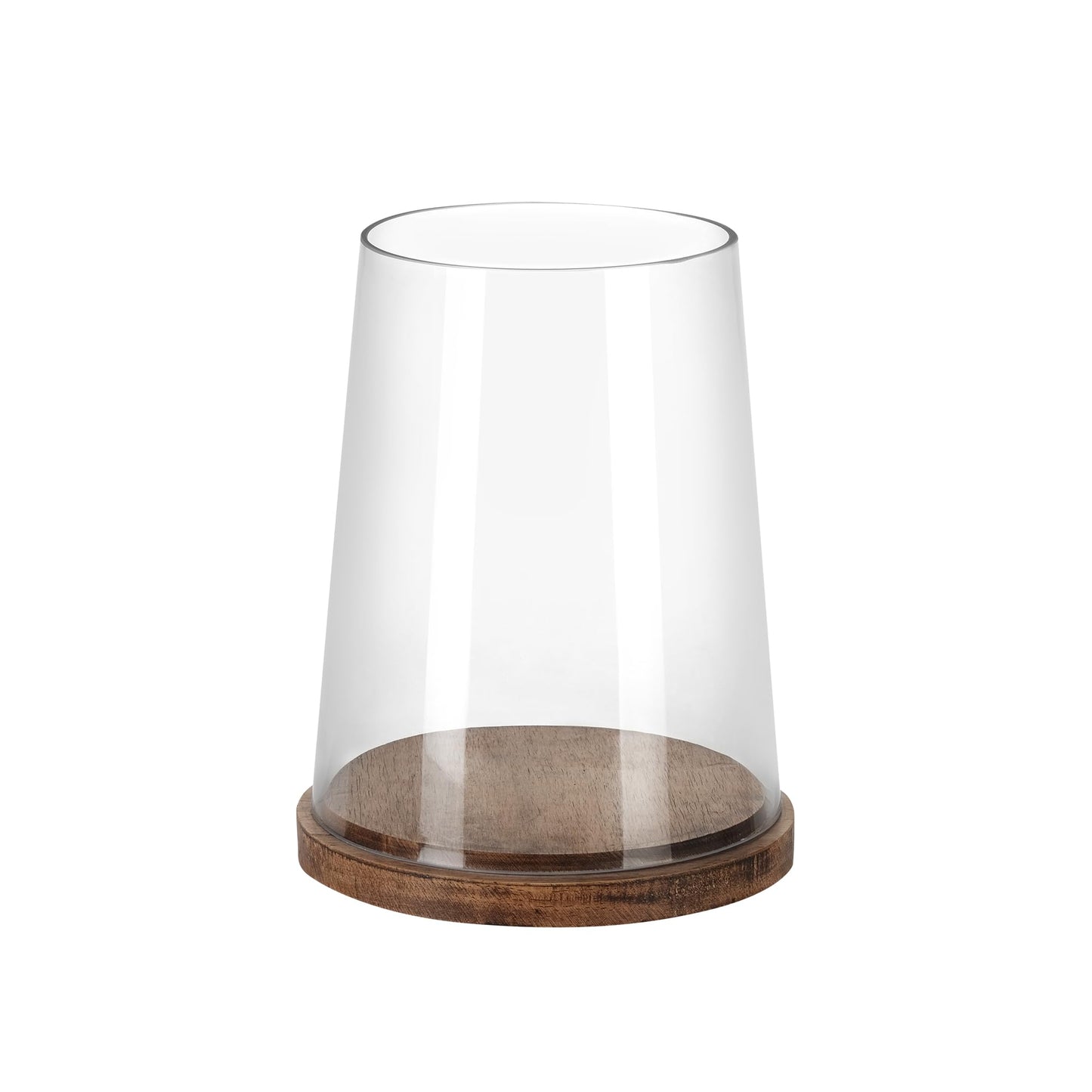 8" Wide Glass Hurricane Candle Holders with Handmade Sturdy Glass Sleeves and Vintage Natural Wood Base for Pillar Candle & Plants, Industrial, Farmhouse, Display Cloche Bell Jars, Table Centerpiece