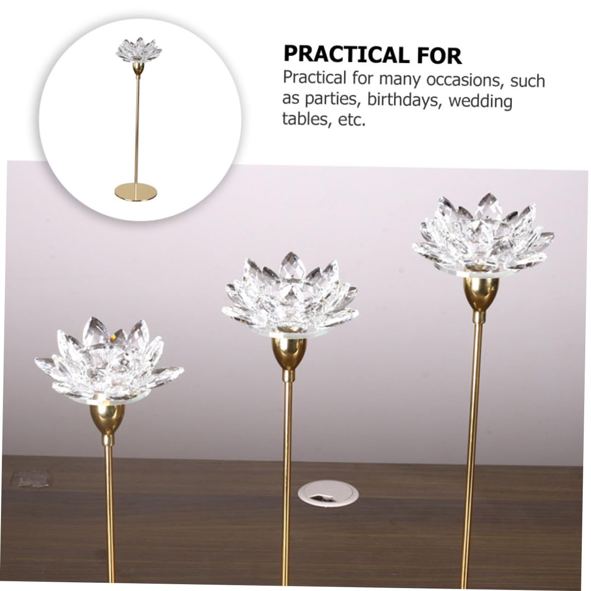 STOBAZA Modern Simple Metal Candlestick Holder Crystal Lotus Design, Small Gold Decorative Candle Stand for Wedding and Dining Room Décor