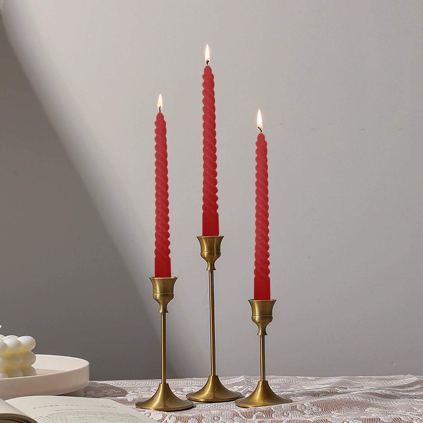Topsics 4 Pack Christmas Candles - Red Taper Candles, Unscented 10 inch Spiral Tapered Candles for Christmas Decor