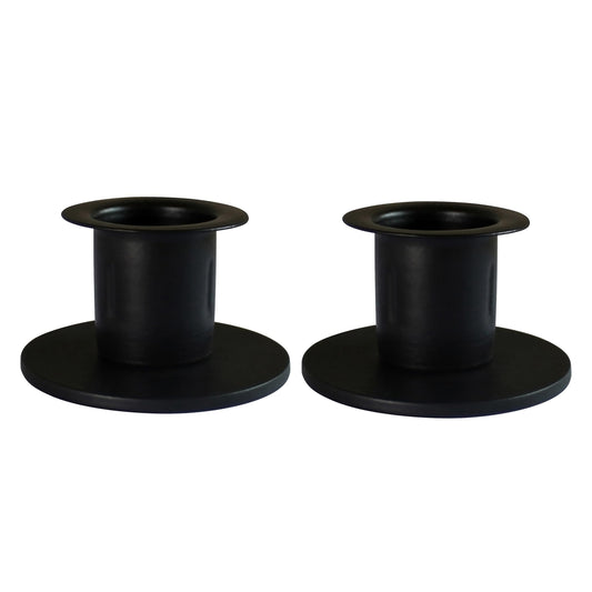 CVHOMEDECO. Primitive Iron Taper Candle Holders Vintage Black Candlestick Holders for Halloween Christmas Dining Room Home Decor. Set of 2, Round Base