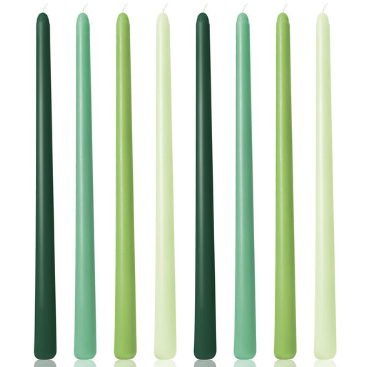 12 Inch Green Taper Candles for Christmas Home Decoration, 8 Pack Color-Gradient Candlesticks for Dinner Party Wedding Holiday Spring