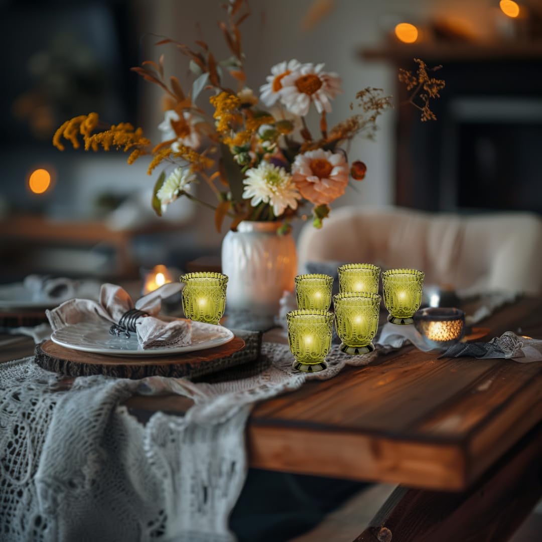 Koyal Wholesale Vintage Glass Candle Holder (Pack of 6), 3 x 2.75 (Olive Green)
