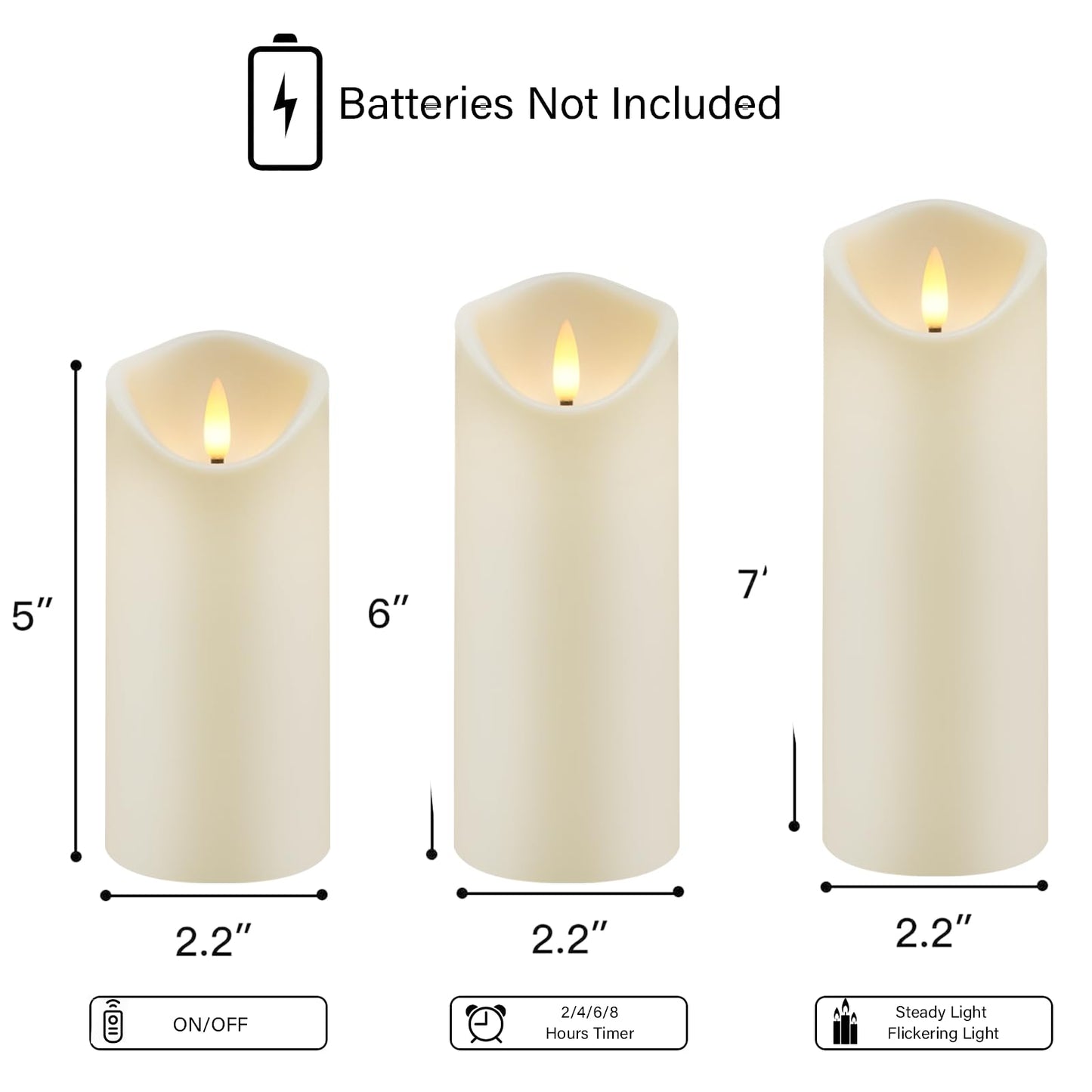 kakoya Flickering Flameless Candles, Battery Operated Acrylic LED Pillar Candles with Remote Control and Timer,Set of 9 (Ivory)