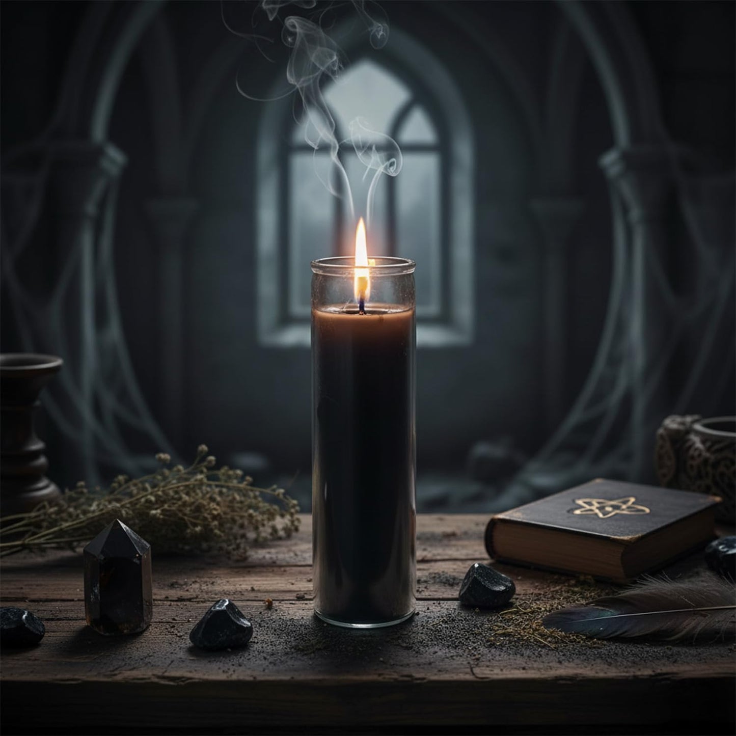 Black Glass Candle Set - 6 Pack Unscented Black Prayer Candles for Rituals, Spells, Magic, Pagan and Witchcraft Altars, Plus More | Bulk 8" Candle Kit