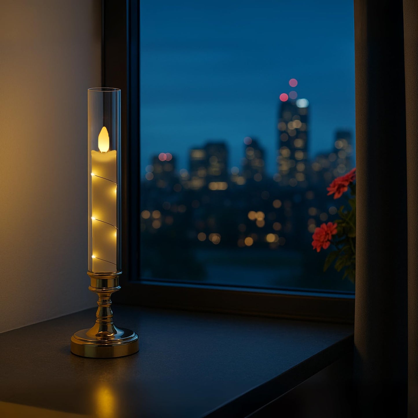 Prerish 6 PCS Flameless Candles with Timer, Flickering Flameless LED Pillar Candles for Romantic Ambiance with Embedded Star String, Acrylic Battery Perated Fake Candles for Home Decoration (Gold)